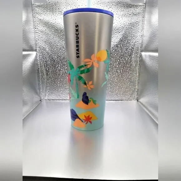NWT! Starbucks 2020 Desert Palm Gradient Tumbler 24oz Palm Trees Islands Mermaid - Picture 1 of 4